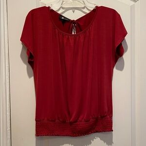 AB Studio Vibrant Red Blouse with Keyhole Back Tie